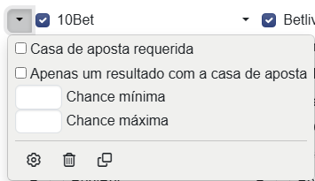 Menu suspenso da casa de apostas